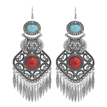 Load image into Gallery viewer, Bohemian Silver Drop Earrings with Stones