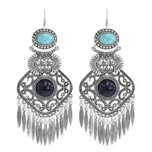 Load image into Gallery viewer, Bohemian Silver Drop Earrings with Stones