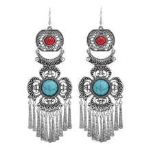 Load image into Gallery viewer, Bohemian Silver Drop Earrings with Stones
