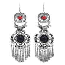 Load image into Gallery viewer, Bohemian Silver Drop Earrings with Stones
