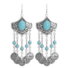 Load image into Gallery viewer, Bohemian Silver Drop Earrings with Stones