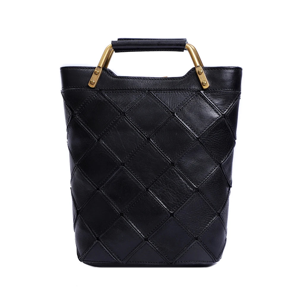 Retro Geometric Genuine Leather Handbag