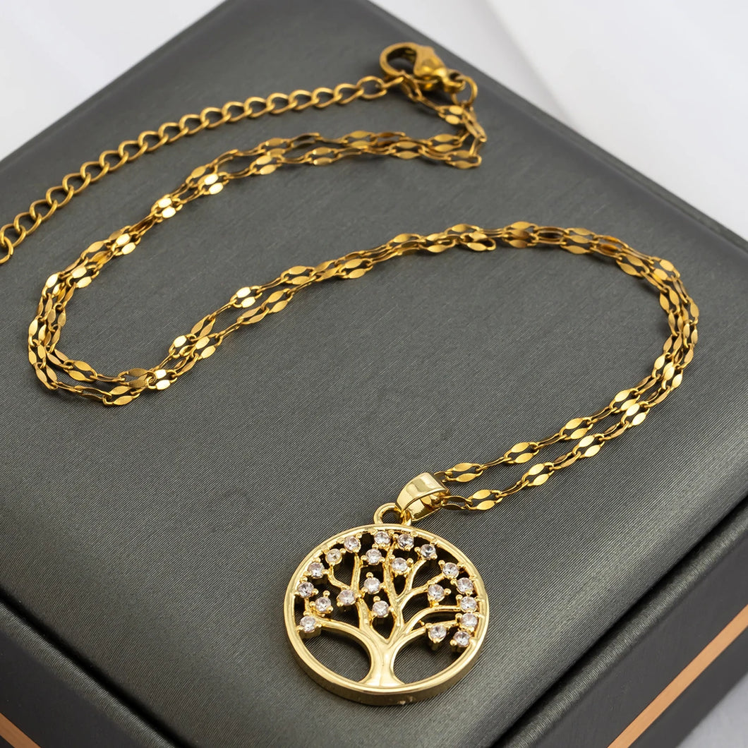 Rhinestone Tree of Life Pendant Necklace