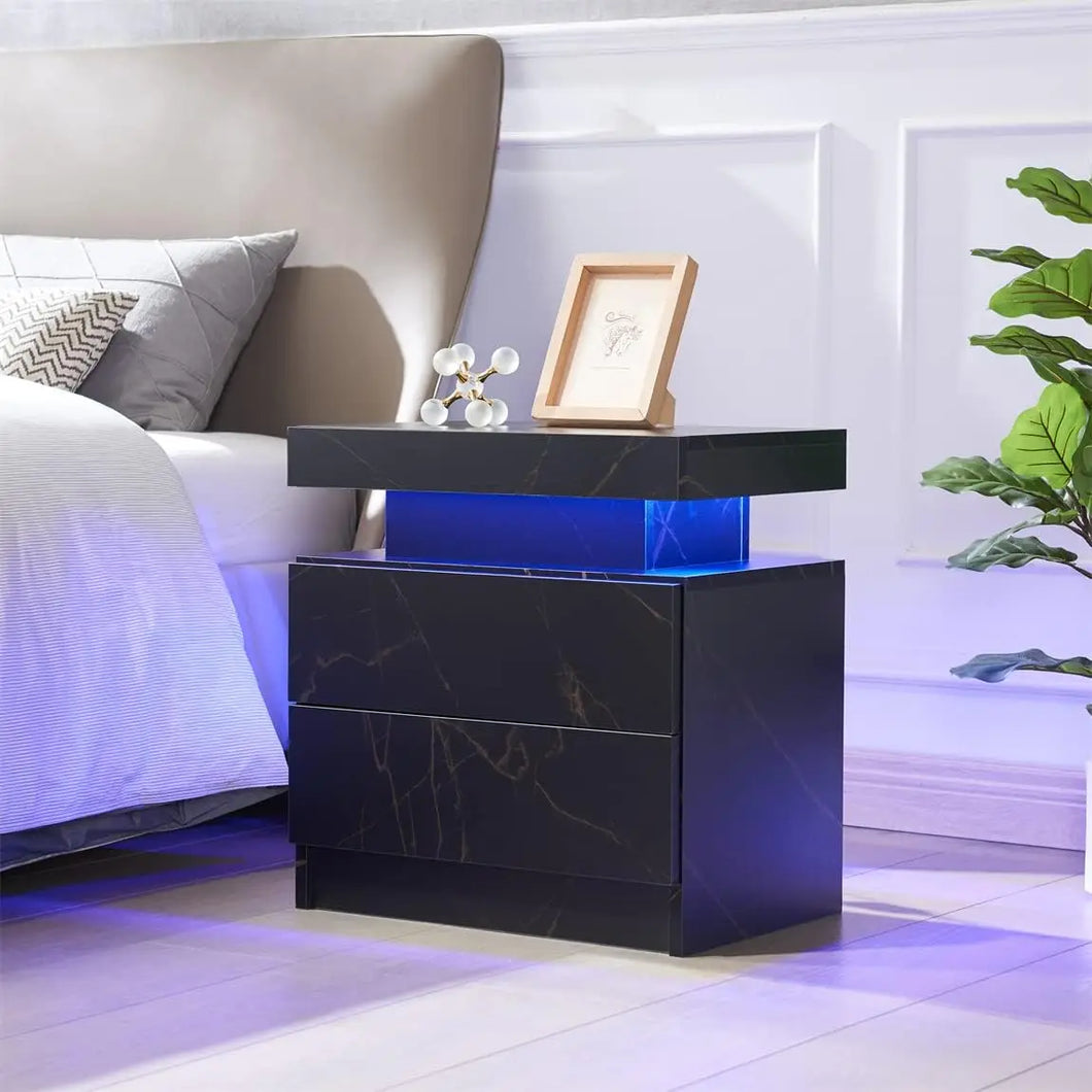 LED Light Bedside Table with 2 Drawers