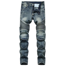 Load image into Gallery viewer, Men&#39;s Straight Leg Moto Denim Jeans
