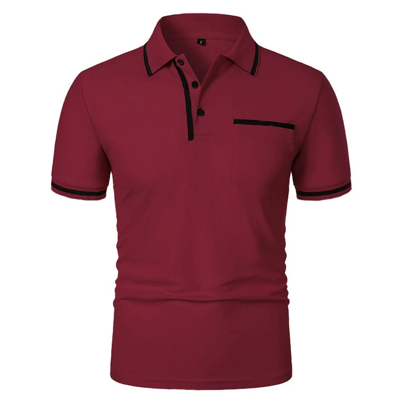 Men's Short Sleeve Polo Shirt with Color Accents and Top Pocket