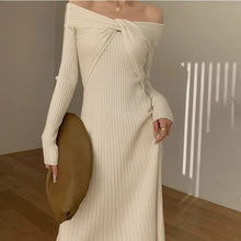 Load image into Gallery viewer, Off-the- Shoulder Knit Midi Dress
