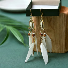 Load image into Gallery viewer, Bead Feather Earrings with Stone Accents
