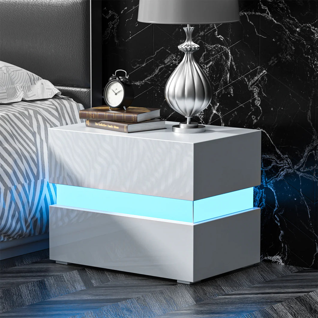 Modern LED Light Bedside Nightstand w/2 Drawers