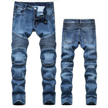 Load image into Gallery viewer, Men&#39;s Straight Leg Moto Denim Jeans

