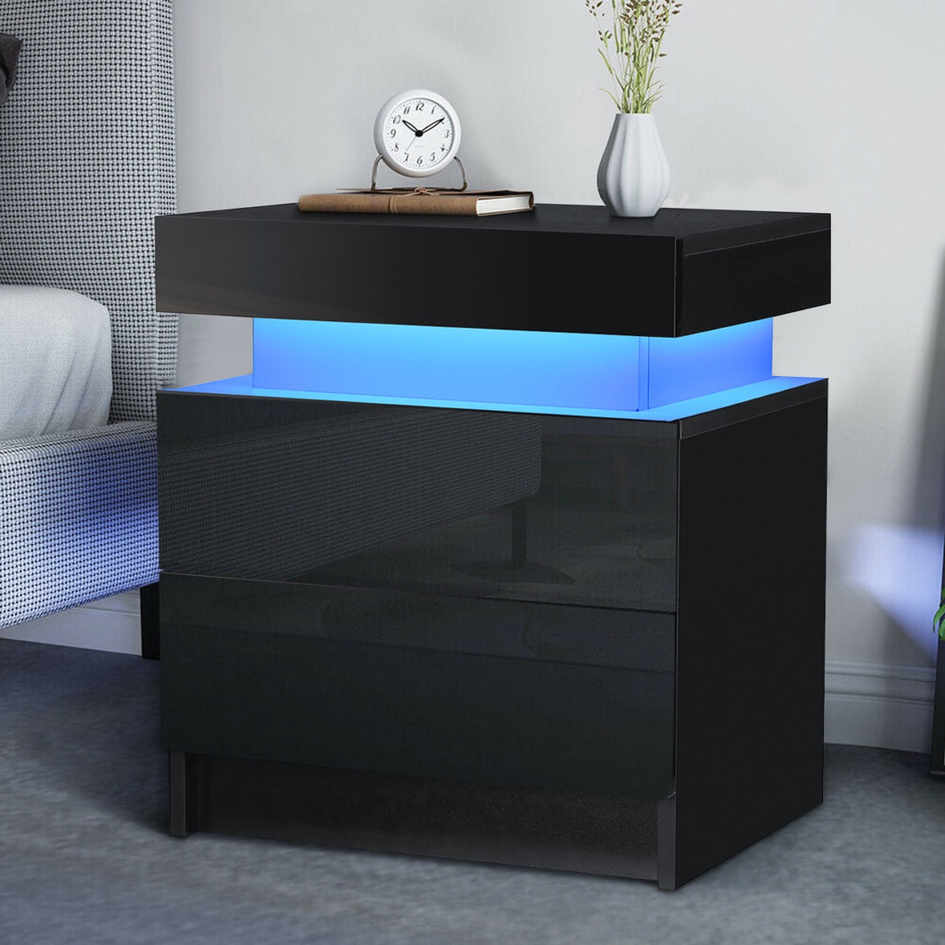 Modern LED Light Bedside Nightstand w/2 Drawers