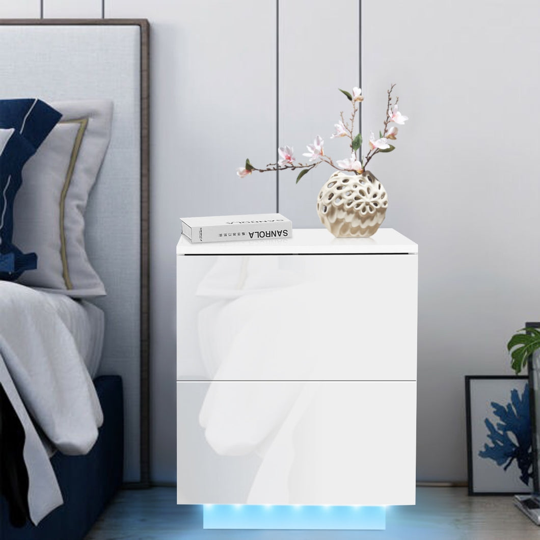Modern Nightstand w/2 Drawers and LED Light