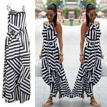 Load image into Gallery viewer, Long Black and White Striped Dress
