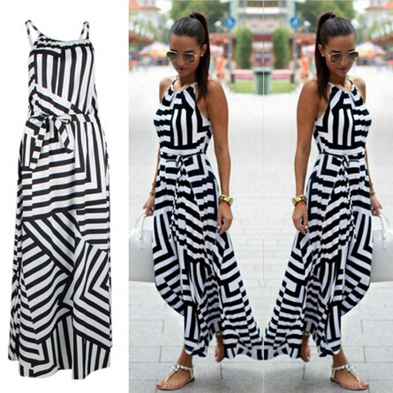 Long Black and White Striped Dress