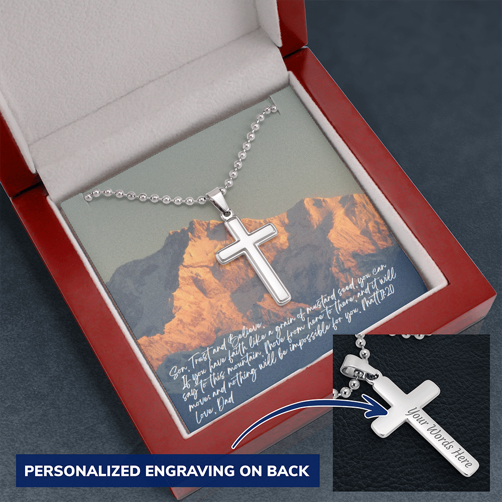 Personalized Cross Necklace for Son from Dad